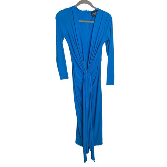 Solace London Lorena Midi Dress Ruched Knotted Draped Long Sleeve Azure Size 2 - Picture 4 of 12